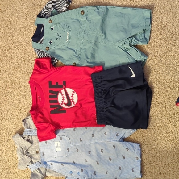 Bundle of Three Little Boy Outfits Size 12 Month 1 Nike and 2 Carter's Overalls - Picture 1 of 11